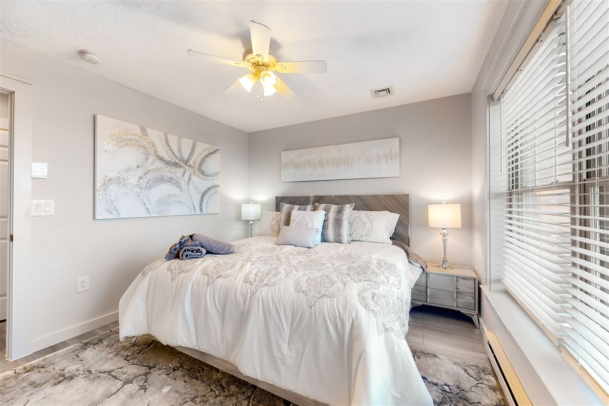 Clean contemporary vacation rental bedroom