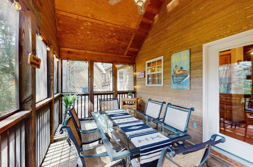 Inviting covered porch at a Pocono mountain home